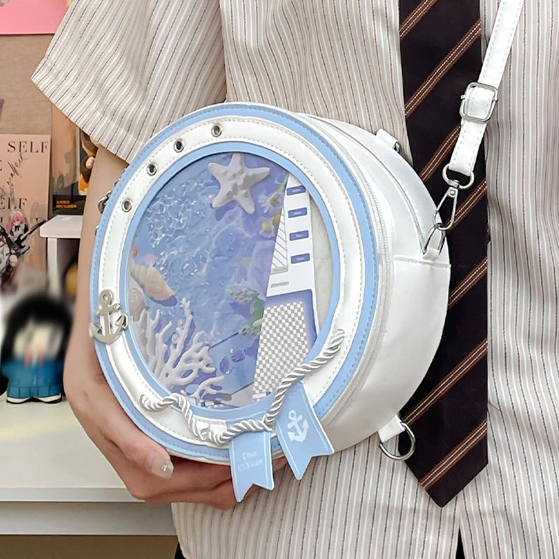KeAiDMon Round ita Bag Shape Aesthetic Purse Cute Anime Sailor PU Leather Crossbody pin Bag - Image 4