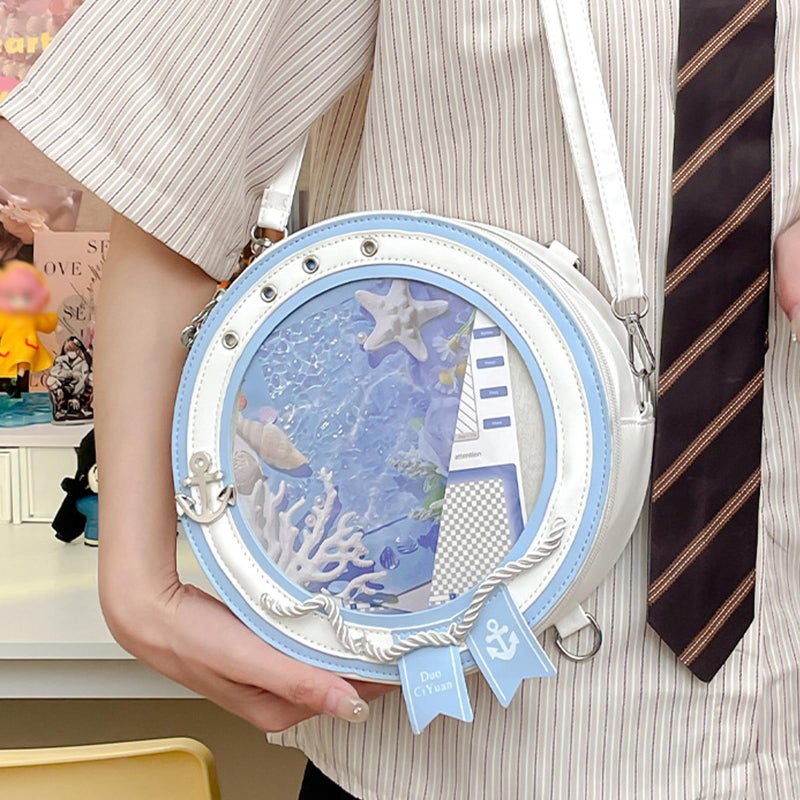 KeAiDMon Round ita Bag Shape Aesthetic Purse Cute Anime Sailor PU Leather Crossbody pin Bag - Image 3