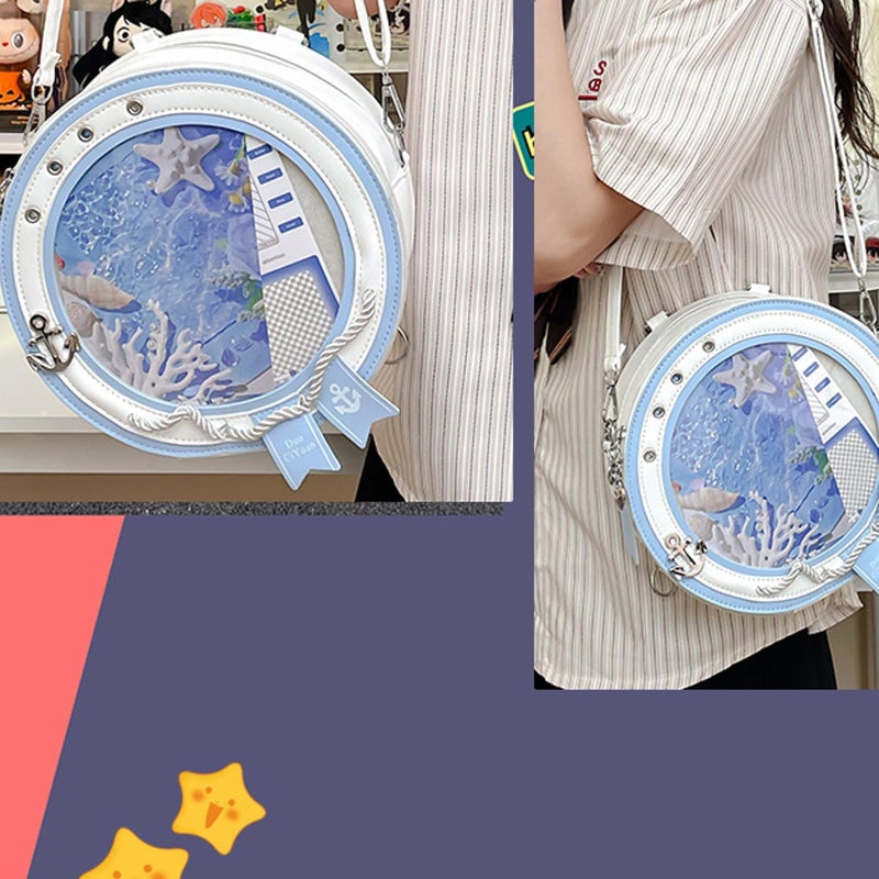 KeAiDMon Round ita Bag Shape Aesthetic Purse Cute Anime Sailor PU Leather Crossbody pin Bag - Image 5