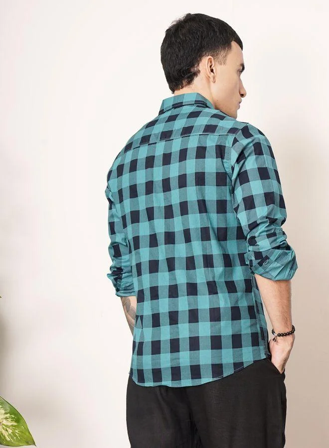 The Indian Garage Co Men Slim Fit Checkered Full Sleeves Spread Collar Casual Shirt