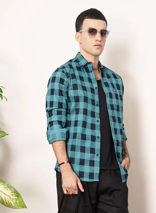 The Indian Garage Co Men Slim Fit Checkered Full Sleeves Spread Collar Casual Shirt