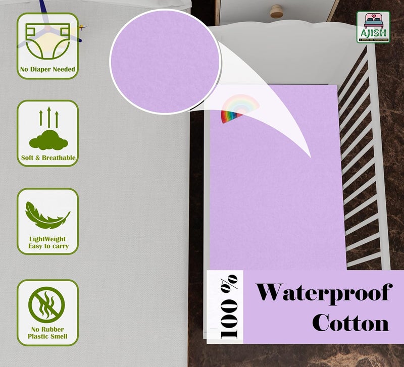 AJISH Baby Bed Protector Reusable 100 Waterproof High Absorbent Faster Dry Sheet Soft Cotton Fabric Best for New Born Babies Toddler Children 140X200CM Light Purple Extra Large Pack of 1 - Image 3