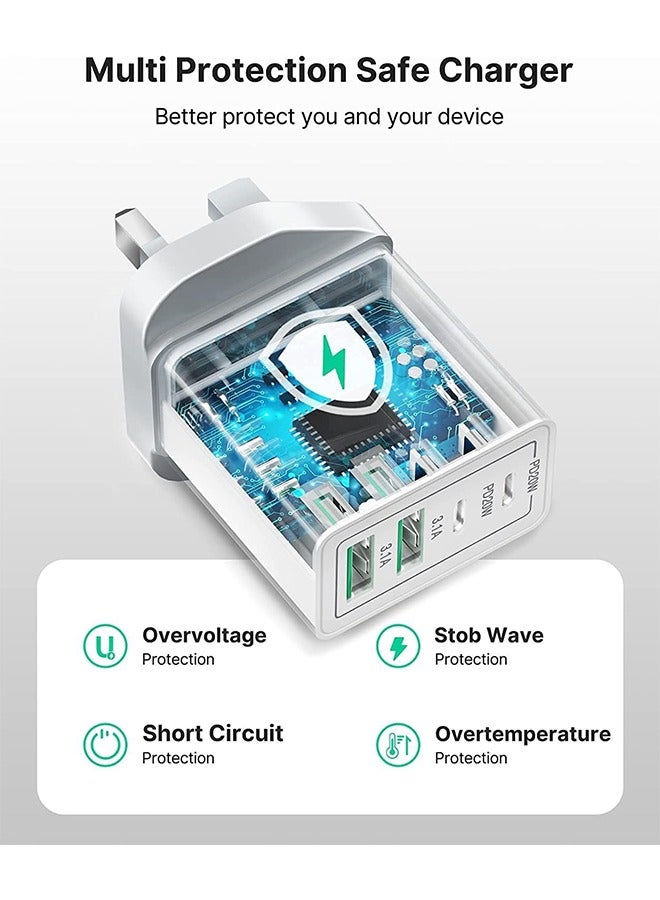 Mobile phone charger, 55W 4-Port 2xUSB A (3.1A) & 2xUSB C (PD20W) Plug Charger Block, Available for iPhone and Android phones, Fast Charger for iPhone 16/15 and More Series, Supports Super Fast Charging  - Image 5