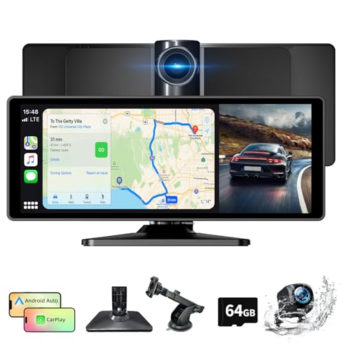 NFOIEIS 10.26 Inch Carplay Screen for Car, Portable Car Play Screen with Wireless Carplay & Android Auto, 4K Dash Cam/1080P Backup Camera/GPS Navigation/Mirror Link/Bluetooth, Portable Carplay with 64GB TF - Image 1