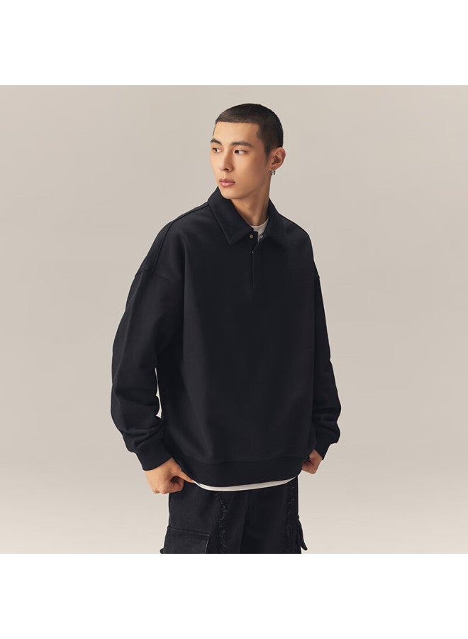 Chinism Ch Sweatshirt For Men, American-style Polo Collar, Heavyweight Vintage Classic Loose Fit, Couple's Long-sleeve Top Cxva13k5059 - Image 2