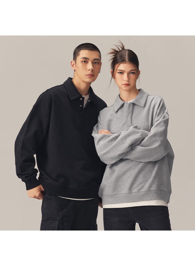 Chinism Ch Sweatshirt For Men, American-style Polo Collar, Heavyweight Vintage Classic Loose Fit, Couple's Long-sleeve Top Cxva13k5059 - Image 4