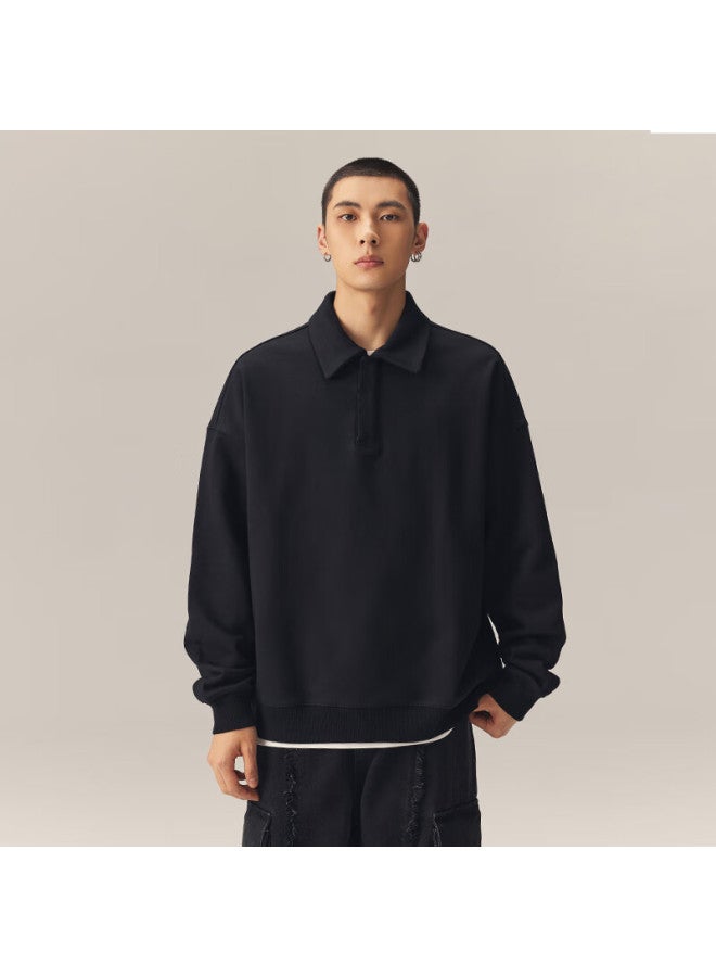 Chinism Ch Sweatshirt For Men, American-style Polo Collar, Heavyweight Vintage Classic Loose Fit, Couple's Long-sleeve Top Cxva13k5059 - Image 1