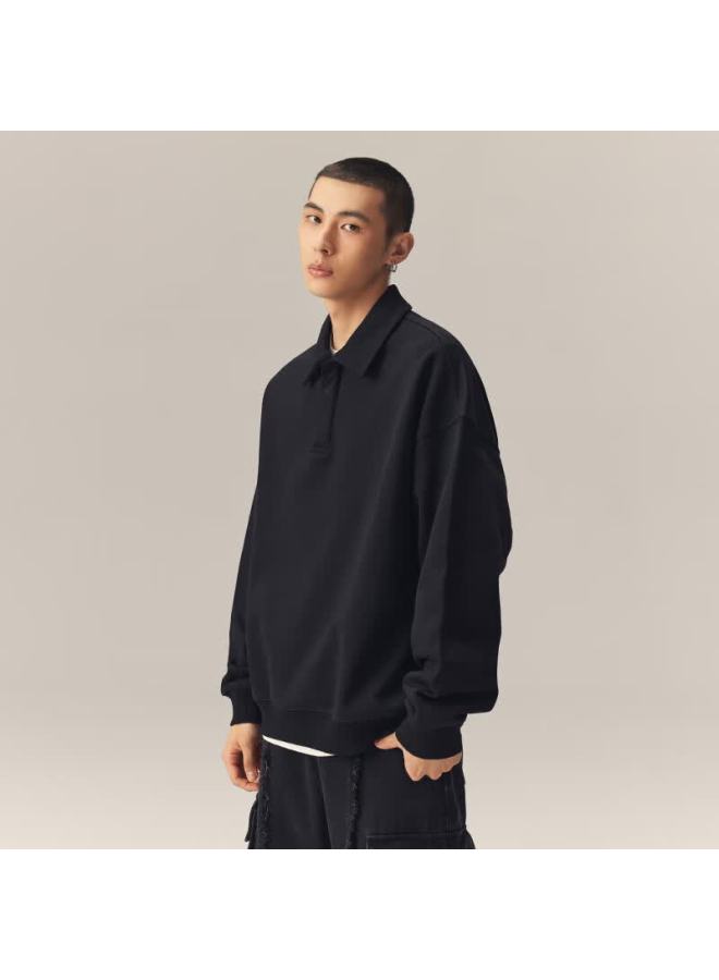 Chinism Ch Sweatshirt For Men, American-style Polo Collar, Heavyweight Vintage Classic Loose Fit, Couple's Long-sleeve Top Cxva13k5059 - Image 3