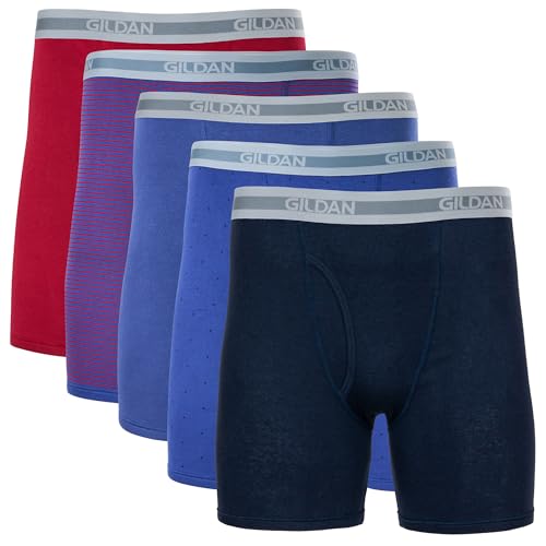 Gildan Men's Underwear Boxer Briefs, Multipack, Cardinal Red/Stripe/Metro Blue/Dot/Navy (5-pack, Classic Length), X-Large - Image 1