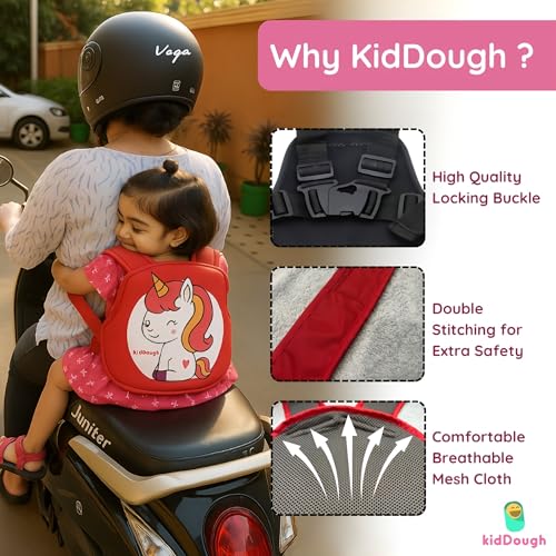 KidDough Baby Safety Belt for Kids | Two Wheeler Bike/Scooty Belt for Kids Safety, Child Harness Safety Belt with Adjustable Baby Carrier for Toddlers & Baby (Cartoon Red) - Image 3
