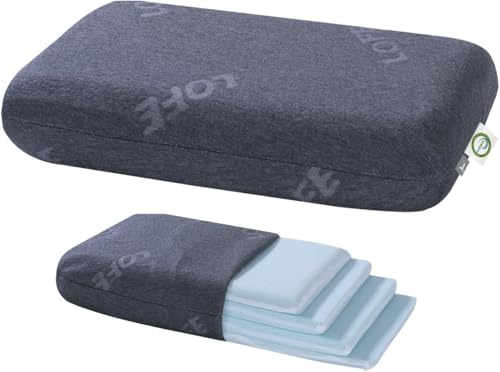 LOFE Adjustable Thin Memory Foam Pillow  4 Heights from 12 to 48in Cervical Pillow for Neck Pain Relief CertiPURUS Neck Support Pillow for Side Sleepers BackStomach Sleepers a Removable Cover
