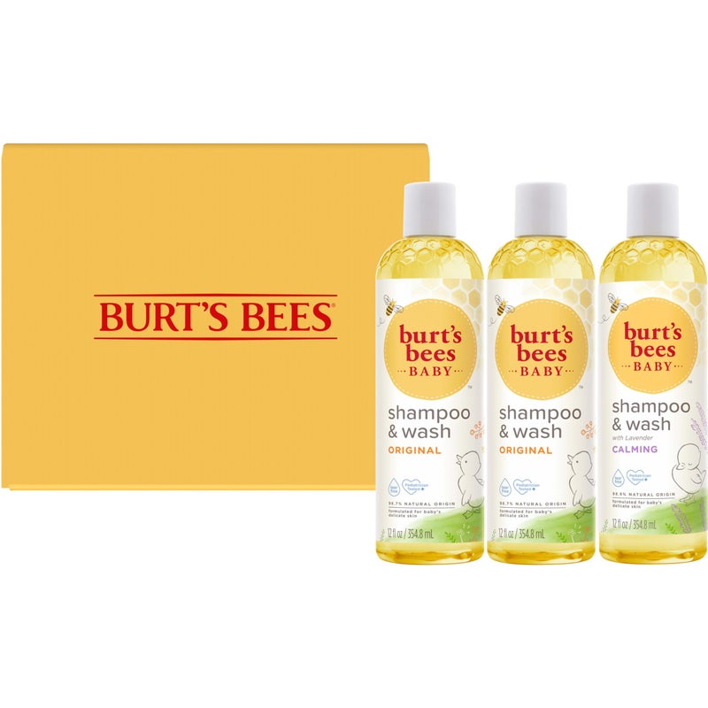 Burt's Bees Burt’s Bees Baby Shampoo and Wash 3-Pack, 2 Original and 1 Calming with Lavender, 12 Fl Oz Each - Image 1