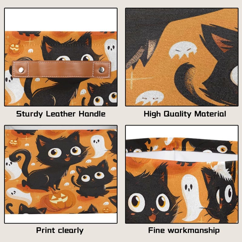 Small Storage Basket Foldable Animal Halloween Cat Cube Organizer Bin with Handles Kids Toy Organizer Box Collapsible Fabric Hamper for Nursery Living Room Bedroom Decort Gifts - Image 3