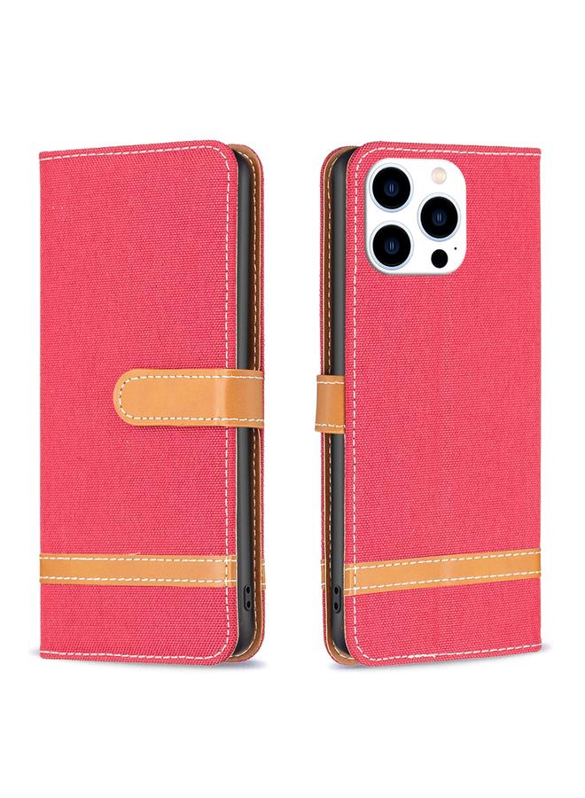 S-TOP Case For iPhone 15 Pro Color Block Denim Texture Leather Phone Case - Image 1