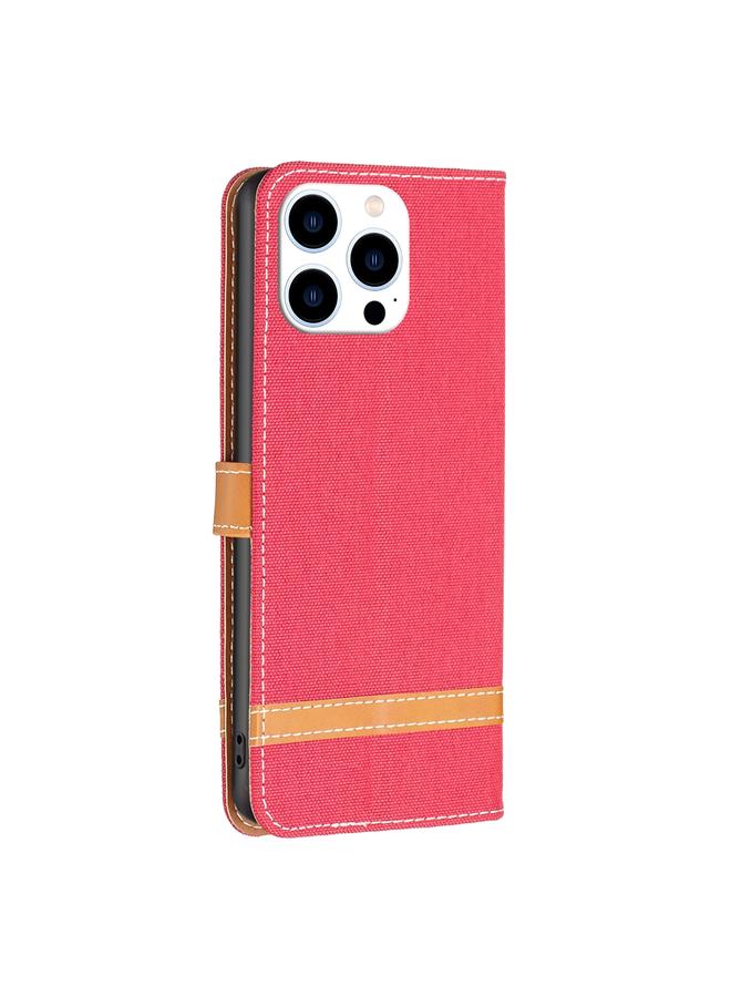 S-TOP Case For iPhone 15 Pro Color Block Denim Texture Leather Phone Case - Image 3