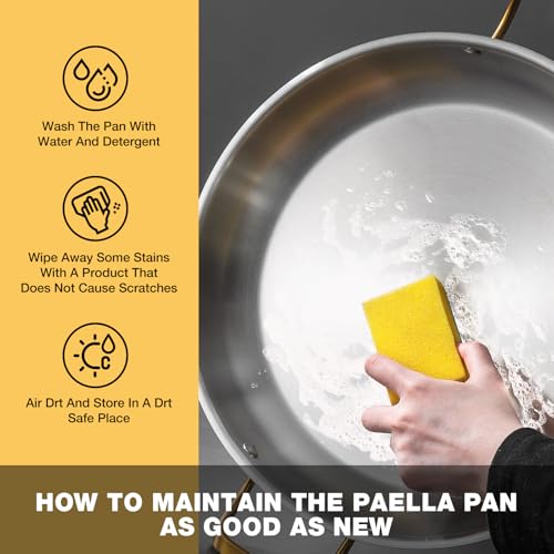 Yeksum 14 Inch Stainless Steel Paella Pan with Lid,Frying Pan, Tri-Ply Even Heating, Induction Ready & Dishwasher Safe – Great for Camping, Parties, Family Gatherings - Image 5