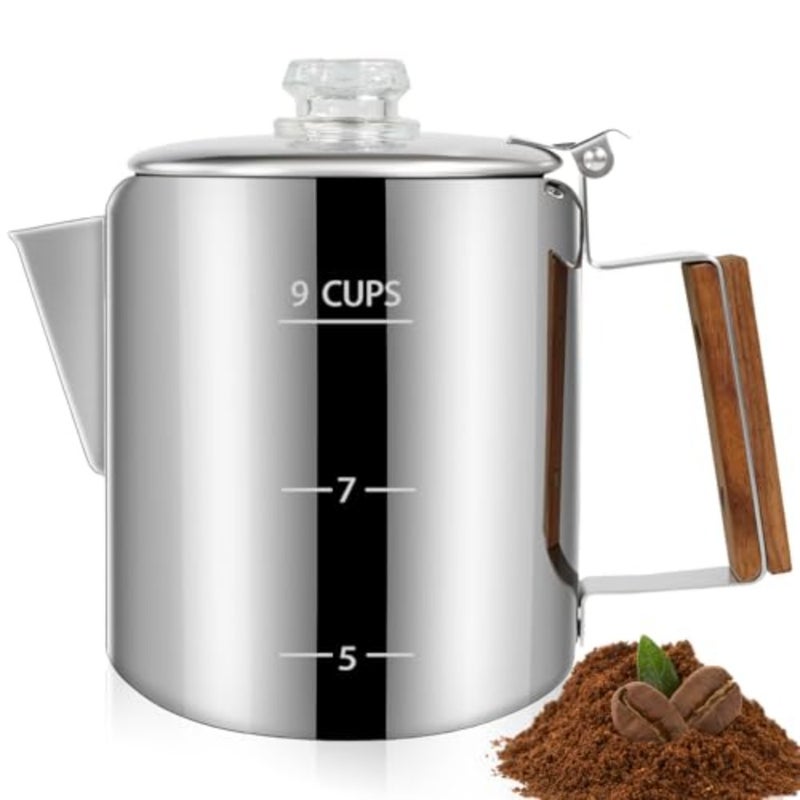 Percolator 304 Stainless Steel Coffee Pot Coffee Maker Coffee Machine with Solid Wood Handle Transparent Knob Stovetop Greca Mocha for Induction Home and Camping 1500ml 50.7oz - Image 1