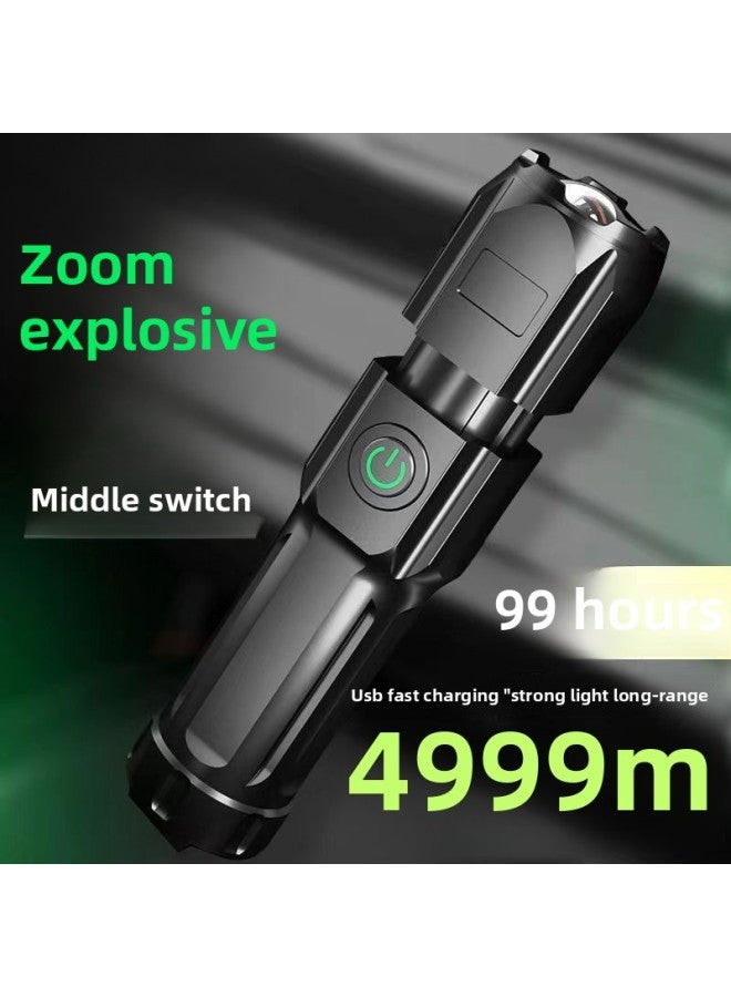 Special Forces Flashlight Large Aperture Strong Light Rechargeable Outdoor Emergency Long Shoot Bright Long Endurance Portable Zoom 