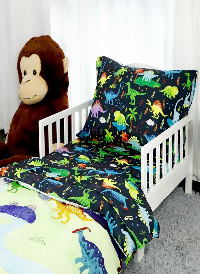 DAYEEBALL 4 Piece Toddler Bedding Set, Ultra Soft and Breathable Cartoon Dinosaur Toddler Comforter Sets for Boys Includes Quilted Comforter, Fitted Sheet, Flat Sheet and Pillowcase - Image 2