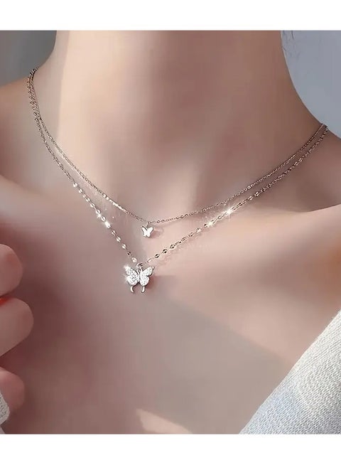 قلادة قلادة فراشة مزدوجة الطبقة للنساء ، سبائك أزياء بسيطة ، ملحقات ارتداء يومية غير مطلي ، تناسب جميع الموسم