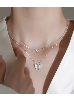 Home Clearance Sale Double Layered Butterfly Pendant Necklace for Women, Simple Fashion Alloy, Unplated Daily Wear Accessory, All Season Fit  - Image 5