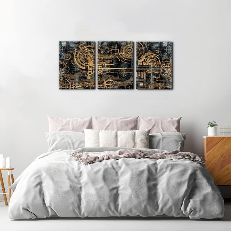 EMODA 3-Piece 16x24 Inch Framed Canvas Wall Art Set – Modern Steampunk Mechanical Abstract Artwork for Living Room, Bedroom, Office - Image 4