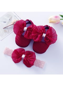 Generic 2022 new spring and autumn baby shoes hair band suit 0-1 year old baby shoes soft bottom toddler princess shoes 3-8 monthsSilky bow wine red + hair band Silky bow wine red + hair band 