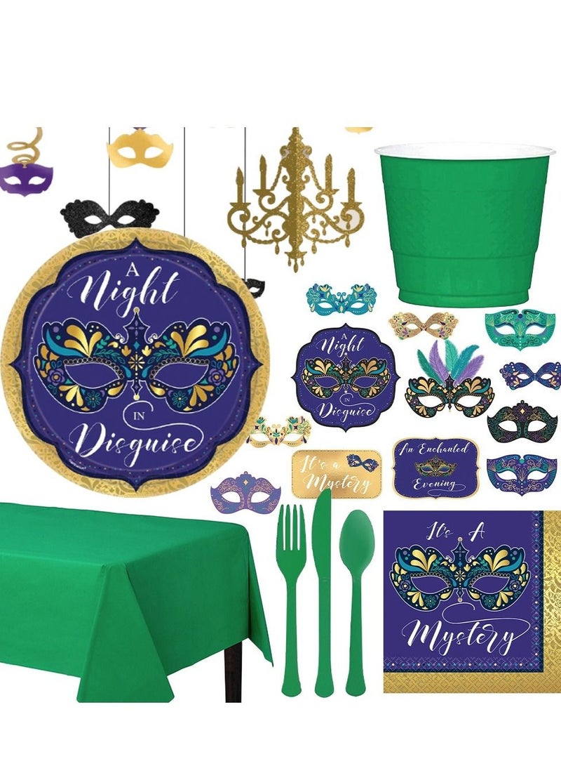 Amscan Masquerade Premium Tableware Party Supplies, Includes Cutouts and Decorating Kit for 8 Guests - Image 1