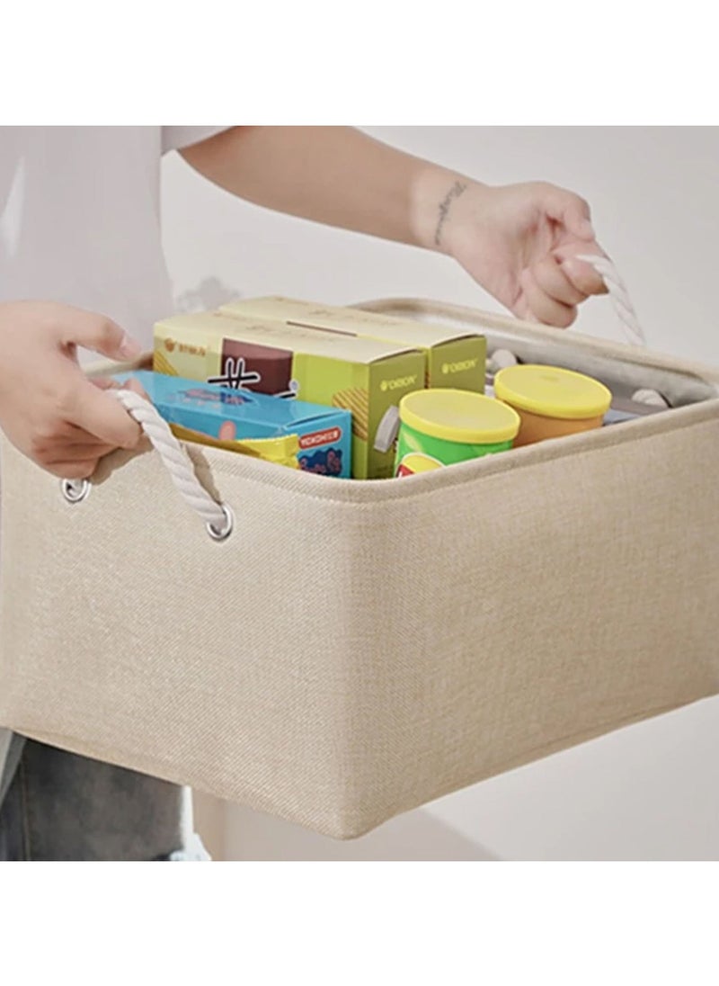 2 Pcs Large Foldable Fabric Storage Baskets with Handles for Clothes Toys Organizing Home Office Laundry Nursery Shelves, Baskets for Gifts, Beige