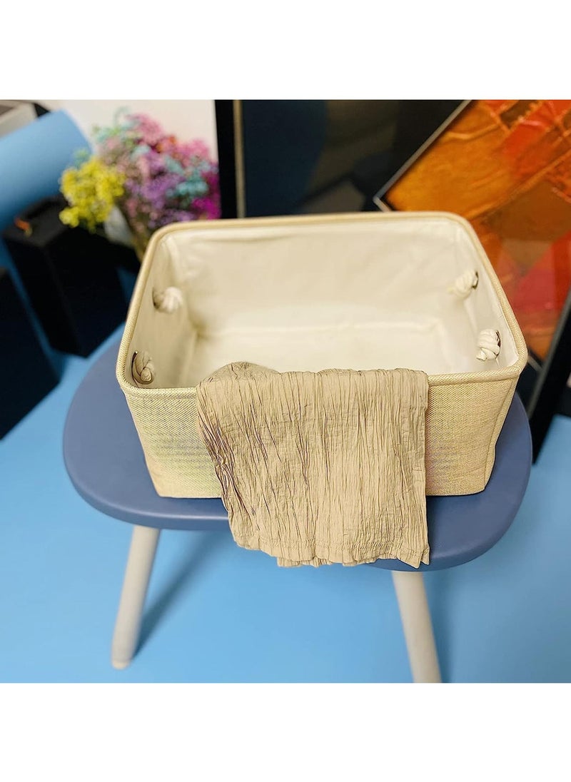 2 Pcs Large Foldable Fabric Storage Baskets with Handles for Clothes Toys Organizing Home Office Laundry Nursery Shelves, Baskets for Gifts, Beige
