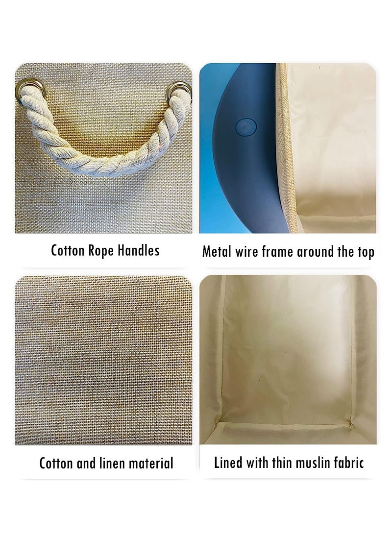 2 Pcs Large Foldable Fabric Storage Baskets with Handles for Clothes Toys Organizing Home Office Laundry Nursery Shelves, Baskets for Gifts, Beige