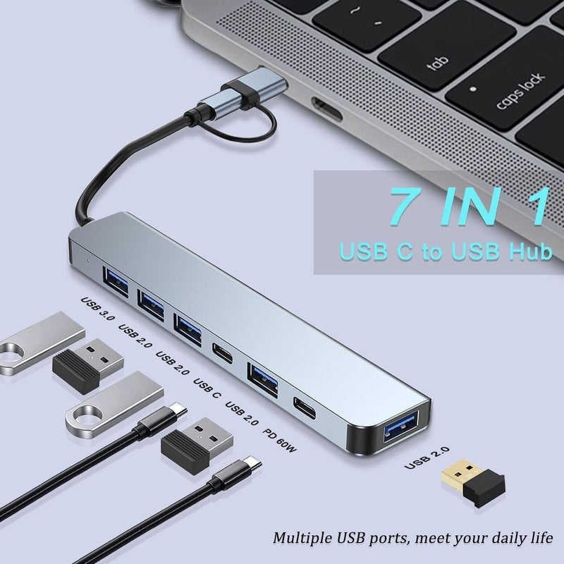 ڤينون محور USB C من ، محور USB 3.0، موسع USB من الألومنيوم 7 في 1، مقسم USB مع منفذ USB 3.0 واحد، 4 منافذ USB 2.0 ومنفذي USB C لأجهزة MacBook Pro Air والمزيد من أجهزة الكمبيوتر/اللابتوب/التابلت - Image 2