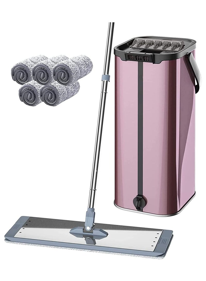 LIMOS Floor Cleaner Bucket Mop Set Squeeze Flat 6pcs Washable Reusable Microfiber(Purple) - Image 1