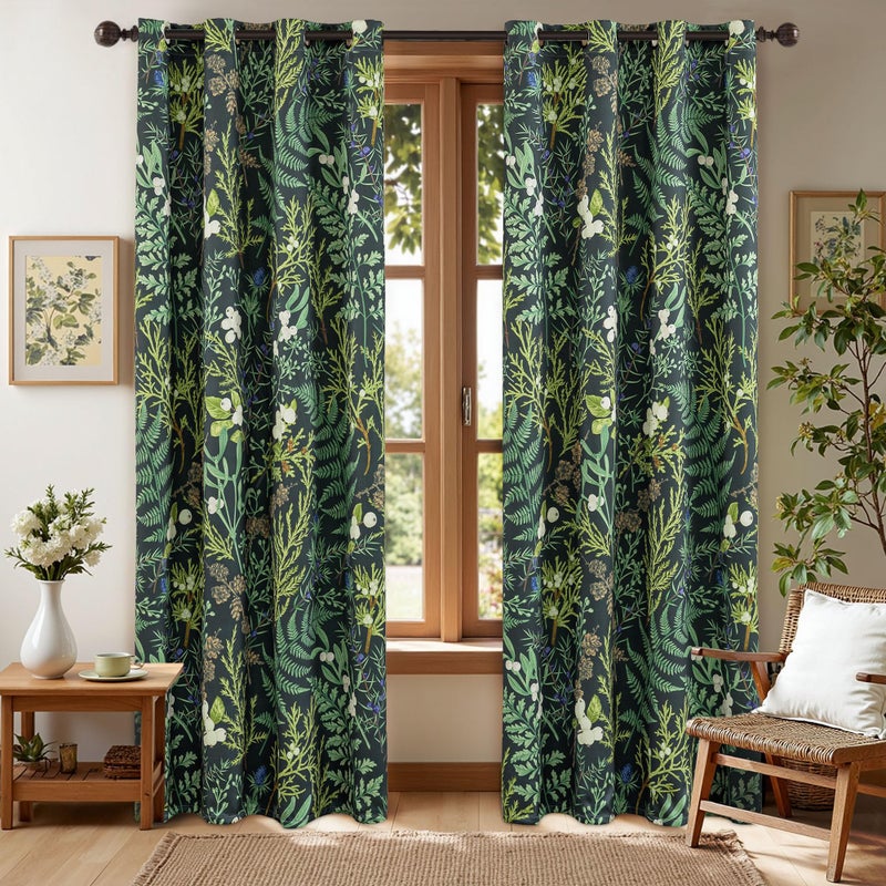 keensoft Botanical 100% Blackout Curtains for Bedroom 96 Inch Length 2 Panels Set Vintage Black Green Plant Floral Curtains Insulated Grommet Room Darkening Window Drapes for Living Roomï¼Œ52Wx96L - Image 1