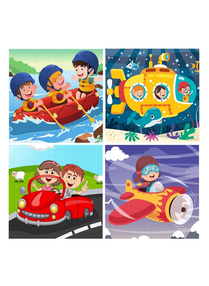 Fiddlys Fiddly's 16-Piece Wooden Jigsaw Puzzles for Kids Ages 3+ (Vehicles World Pack of 4)  - Image 1