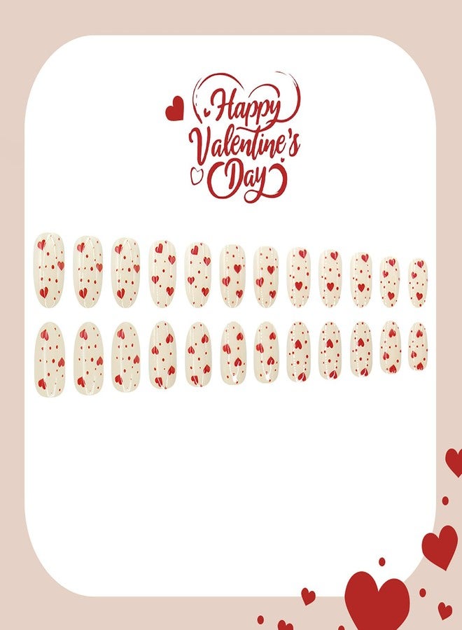 GRITOSE 24Pcs Cute Valentines Press on Nails Almond Short Fake Nails Red Heart Polka Dot False Nails Valentines Day Nail Nude Full Cover Nails Press ons Artificial Reusable Stick on Nail for Women - Image 4