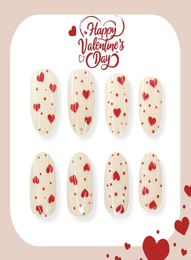 GRITOSE 24Pcs Cute Valentines Press on Nails Almond Short Fake Nails Red Heart Polka Dot False Nails Valentines Day Nail Nude Full Cover Nails Press ons Artificial Reusable Stick on Nail for Women - Image 3