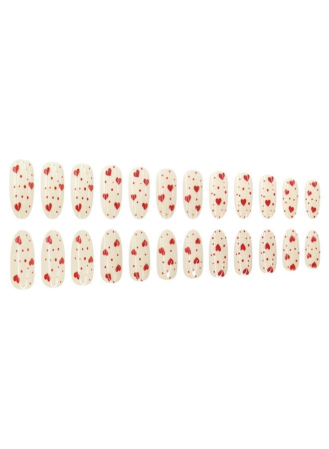 GRITOSE 24Pcs Cute Valentines Press on Nails Almond Short Fake Nails Red Heart Polka Dot False Nails Valentines Day Nail Nude Full Cover Nails Press ons Artificial Reusable Stick on Nail for Women - Image 5