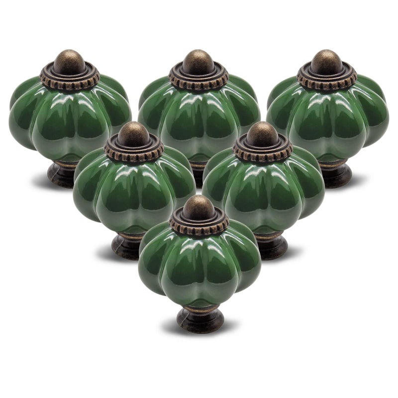 Seimneire 12pcs Dark Green Vintage Ceramic Cabinet Knobs and Drawer Pulls with Mounting Screws - Image 1