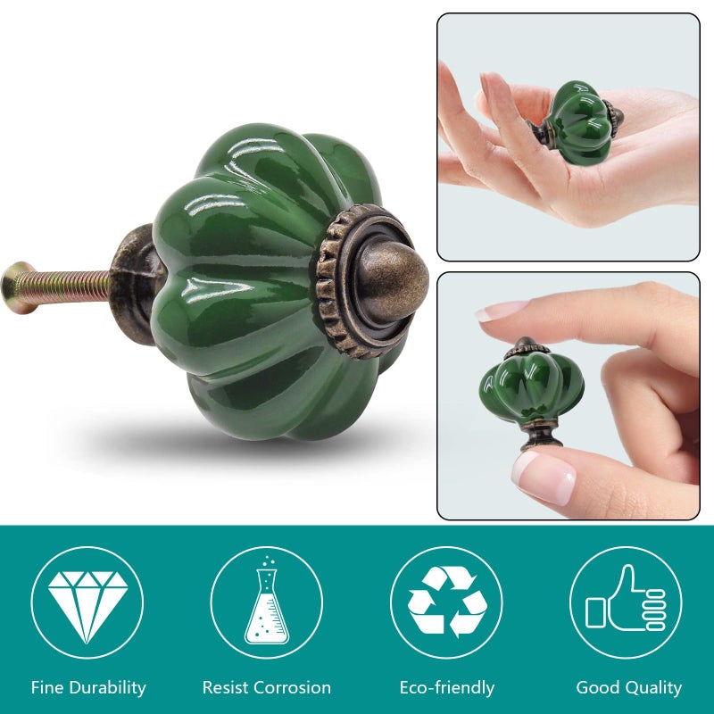 Seimneire 12pcs Dark Green Vintage Ceramic Cabinet Knobs and Drawer Pulls with Mounting Screws - Image 4