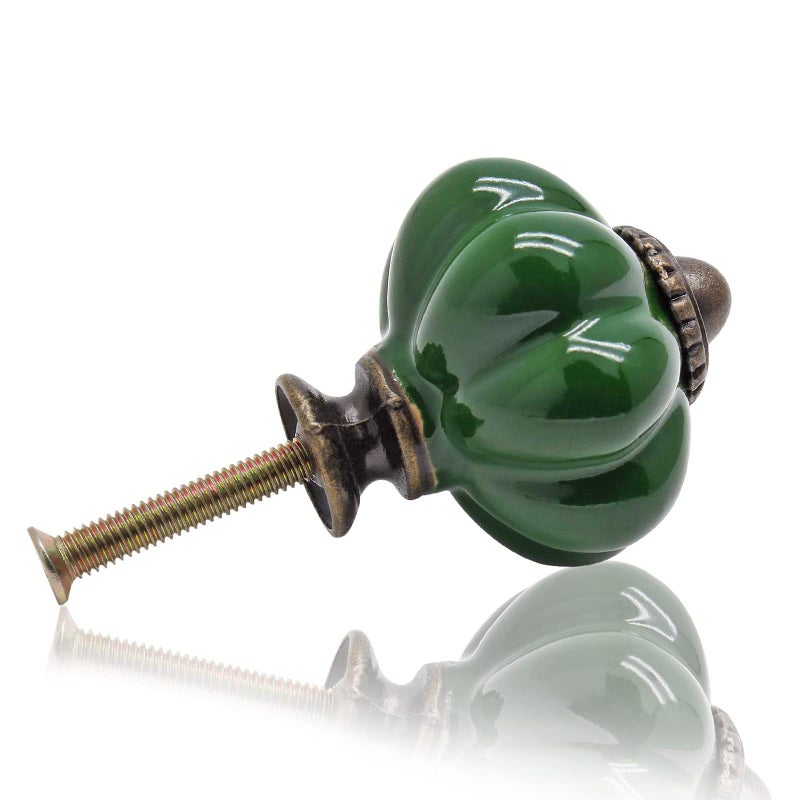 Seimneire 12pcs Dark Green Vintage Ceramic Cabinet Knobs and Drawer Pulls with Mounting Screws - Image 3