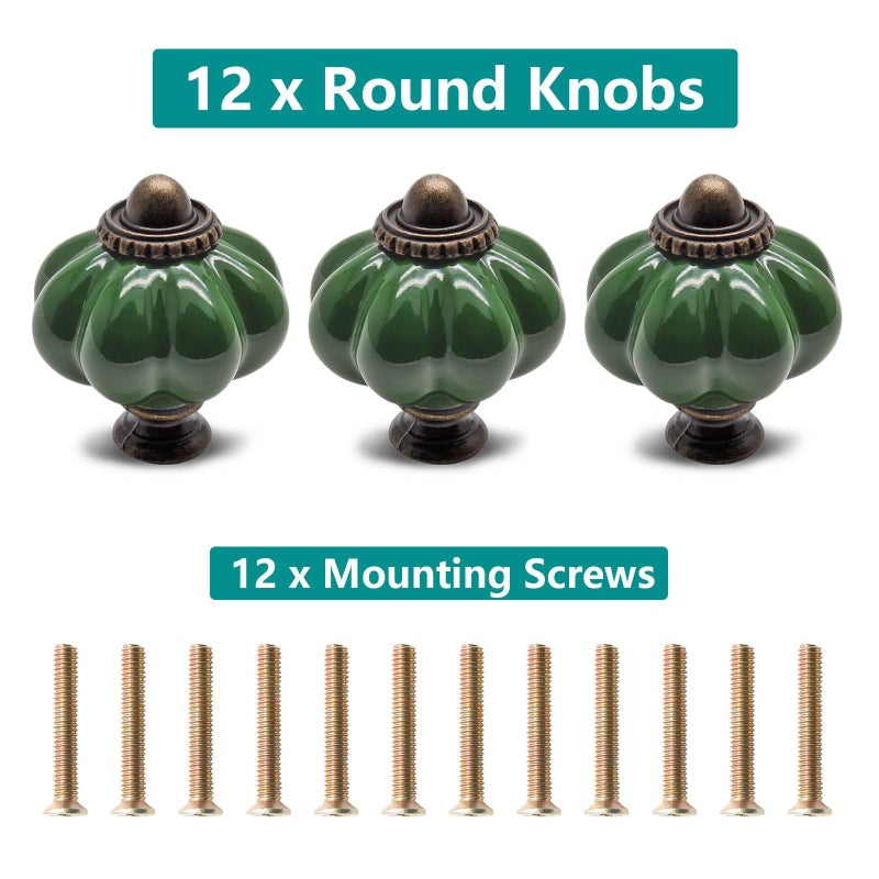 Seimneire 12pcs Dark Green Vintage Ceramic Cabinet Knobs and Drawer Pulls with Mounting Screws - Image 2
