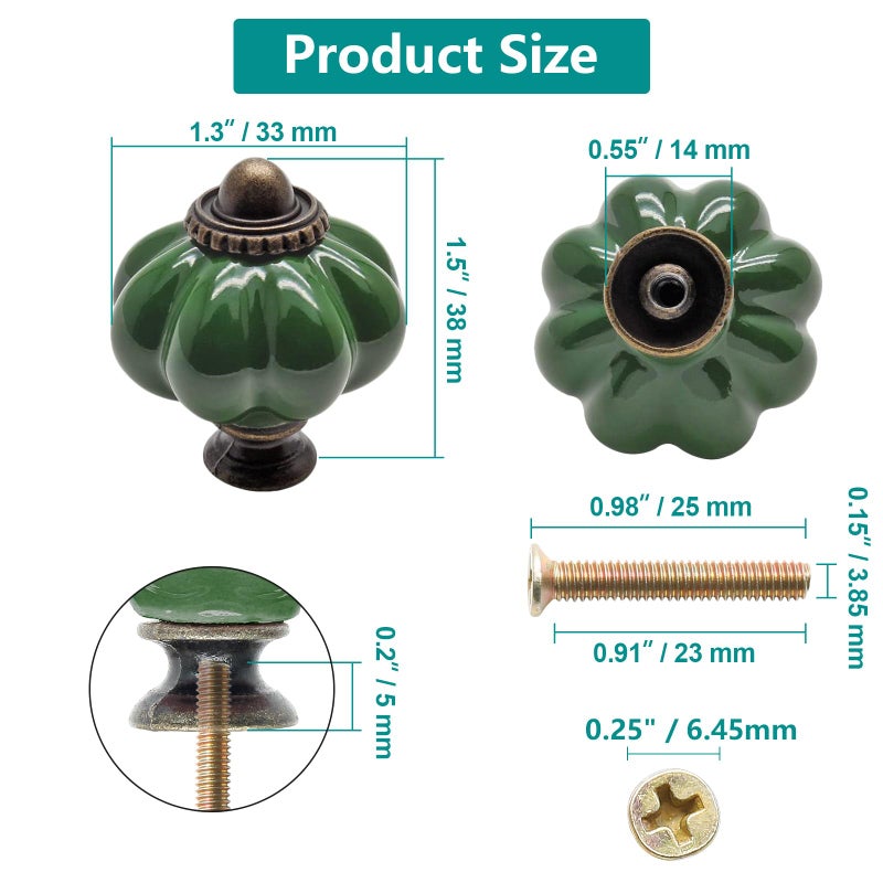 Seimneire 12pcs Dark Green Vintage Ceramic Cabinet Knobs and Drawer Pulls with Mounting Screws - Image 5