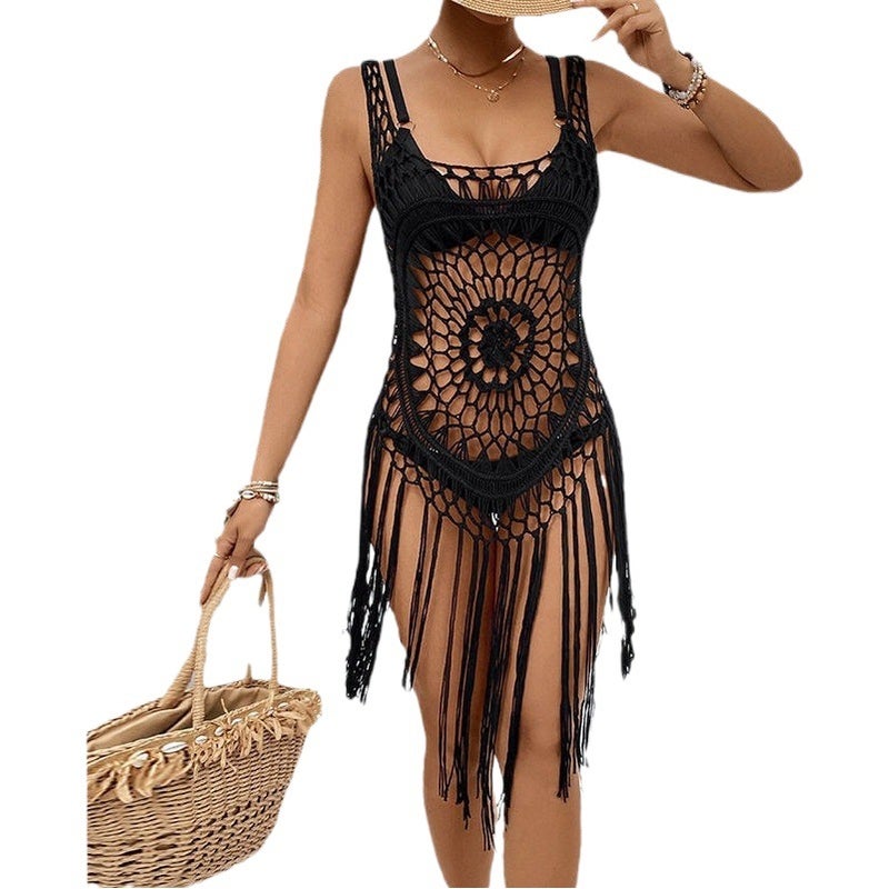 2024 New Crochet Beach Dress with Tassels, Hand-Crocheted Floral Design, Bestseller, Strapless Hollow-Out Beach Cover-Up - Image 2