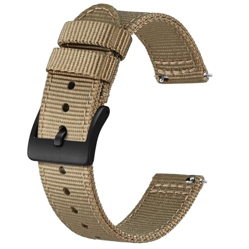 BISONSTRAP Men’s Nylon Watch Bands, Two-Piece Military Watch Straps, Quick Release, Brushed Buckle, 22mm, Khaki (Black Buckle) - Image 1