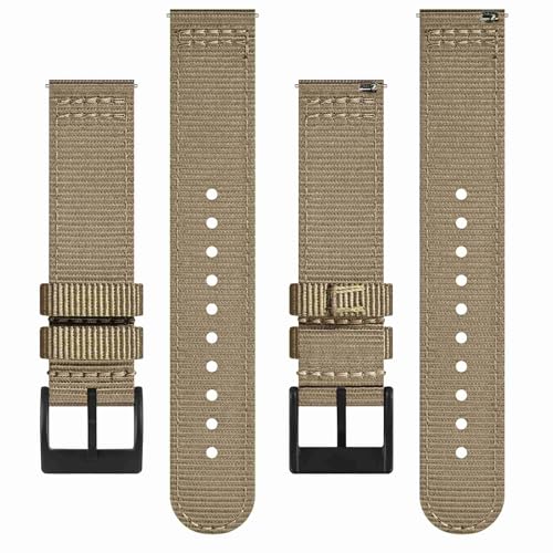 BISONSTRAP Men’s Nylon Watch Bands, Two-Piece Military Watch Straps, Quick Release, Brushed Buckle, 22mm, Khaki (Black Buckle) - Image 3