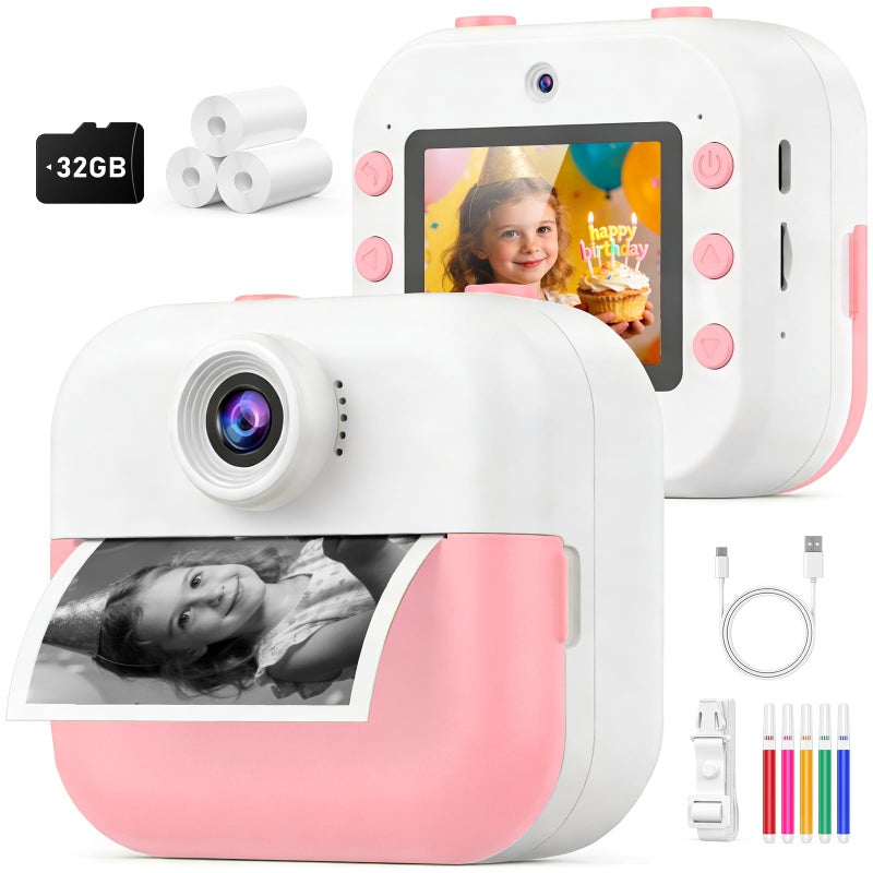 DITUPAN Instant Print Kids Camera for Girls Age 512 Birthday Gift Digital Camera Dual Lens Selfie Camera with 32GB Card Portable Toy for Girls Ages 5 6 7 8 9 10 11 12 - Image 2
