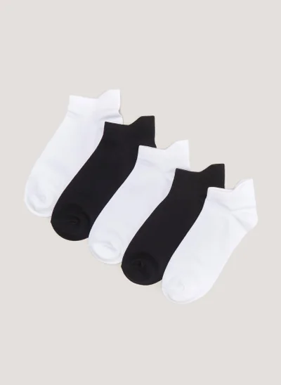 Matalan 5 Pack Black & White Microfibre Trainer Socks