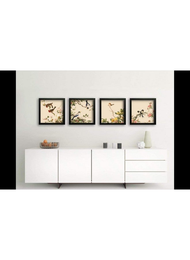 SAF paintings Set of 4 Couple Birds Sitting on Flowers UV Coated Home Decorative Gift Item Framed Painting 19 inch X 19 inch SET4_12-Floral - Image 4