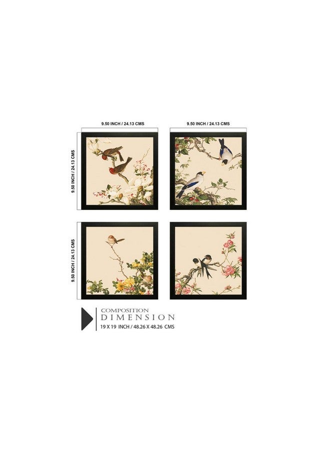 SAF paintings Set of 4 Couple Birds Sitting on Flowers UV Coated Home Decorative Gift Item Framed Painting 19 inch X 19 inch SET4_12-Floral - Image 5